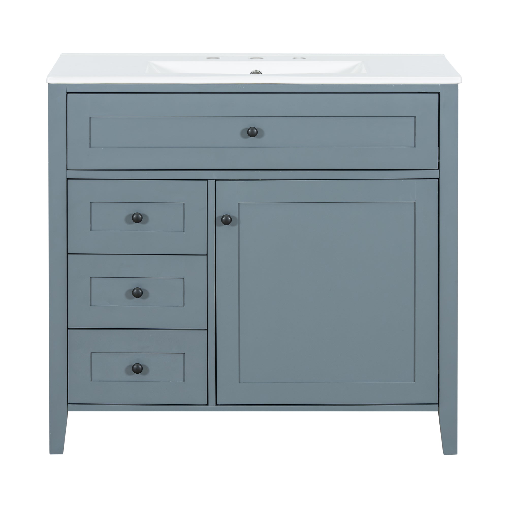 VanityFus 36-in Blue Grey Bathroom Vanity Single Sink Combo Ceramic Top 1 door 4 drawers Undermount Adjustable Shelves